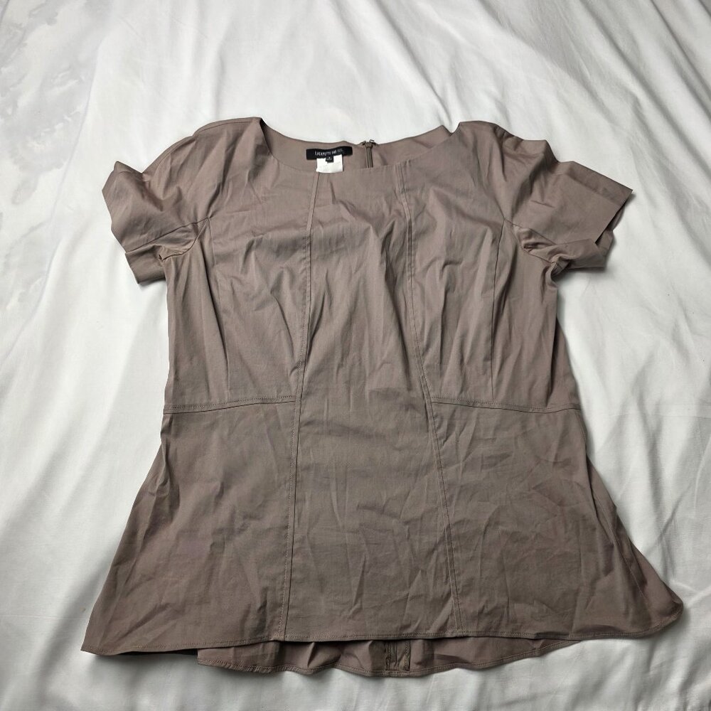 Lafayette 148 New York Taupe Short-Sleeve Peplum Top